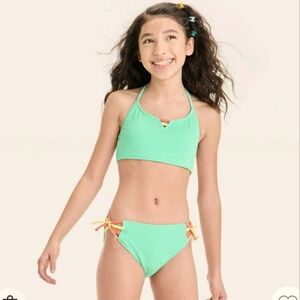 New, Art Class Kids S 6/7 Turquoise Green Ribbed Knot Detail Bikini Set